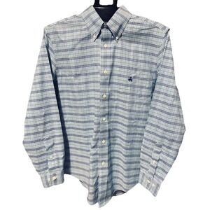 Brooks Brothers Men M Button Up Dress Shirt Blue Glen Plaid 346 Slim Fit No Iron